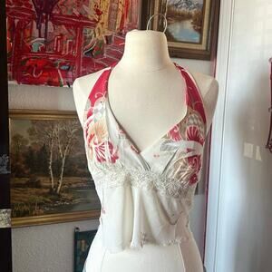 no brand red white sheer halter top